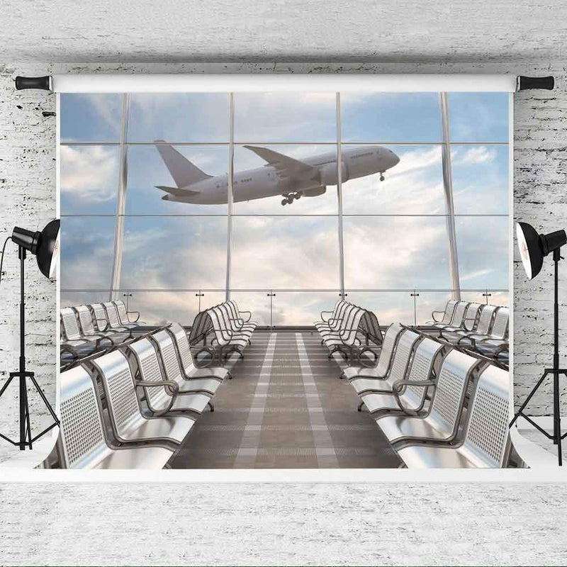 EOA 7(W) x5(H) FT Airport Lounge Backdrop Airport Terminal Departure Passenger Check in Photography Background Birthday Theme Party Events Decoration YouTube Booth Studio Prop - Image 3